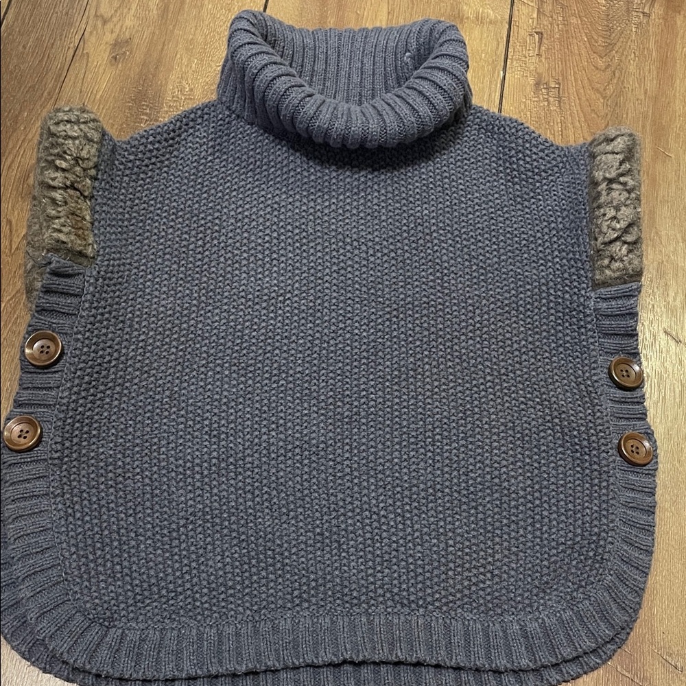 Kids Gray Turtleneck Cape with Button Accents